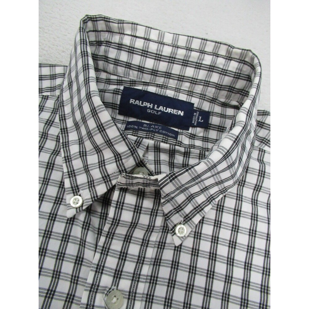 Polo Ralph Lauren Men's Large Golf Blake Shirt Buttoned Down Plaid White Black